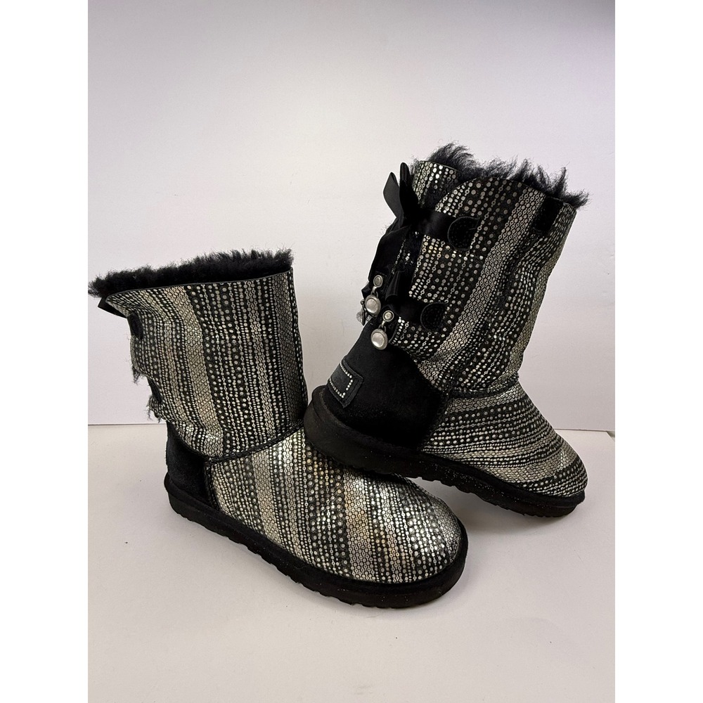 UGG Australia Bailey Bow Bling Swarovski Black Womens 9 Black and Silver
